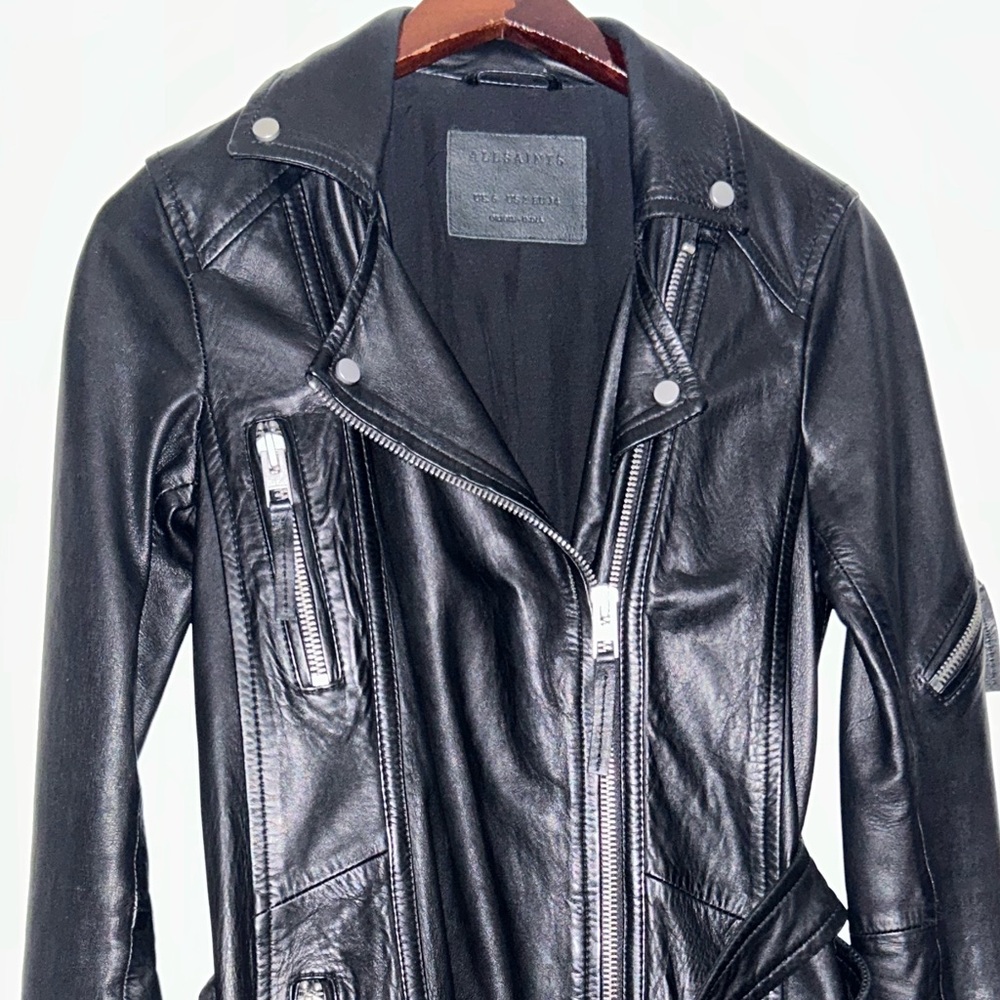 ALL SAINTS Asker Biker Leather Jacket US size 2 - Picture 10 of 12